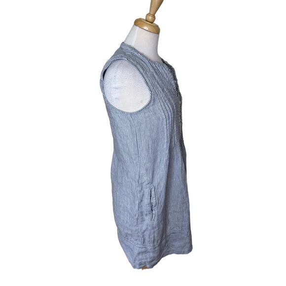 FAHERTY Isha 100% Linen Mini Dress Blue White Mini Stripe Sleeveless Size Small - Picture 5 of 9